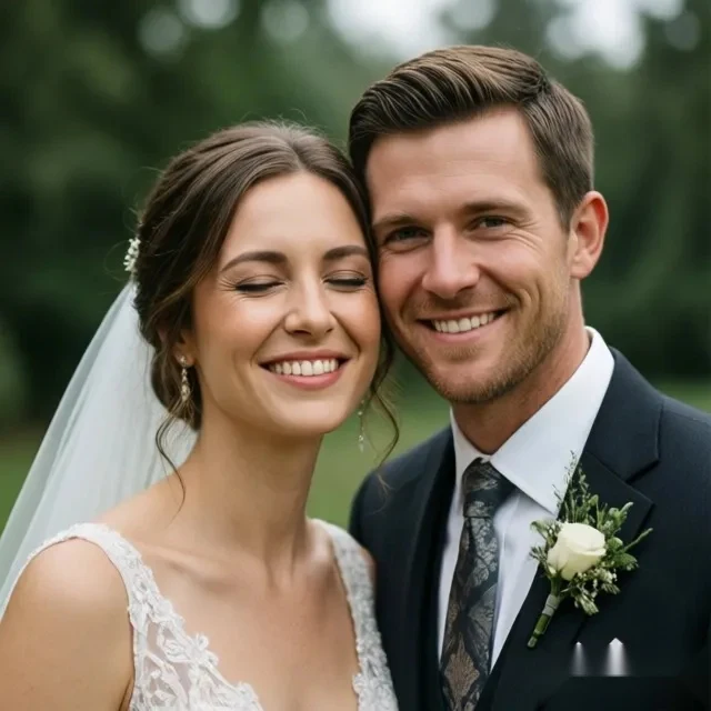 Before fixing closed eyes in a wedding photo