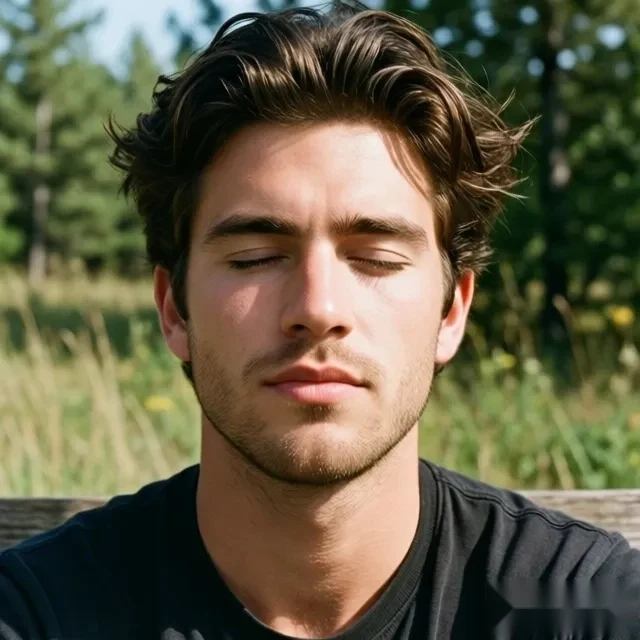 Before opening eyes in an outdoor portrait